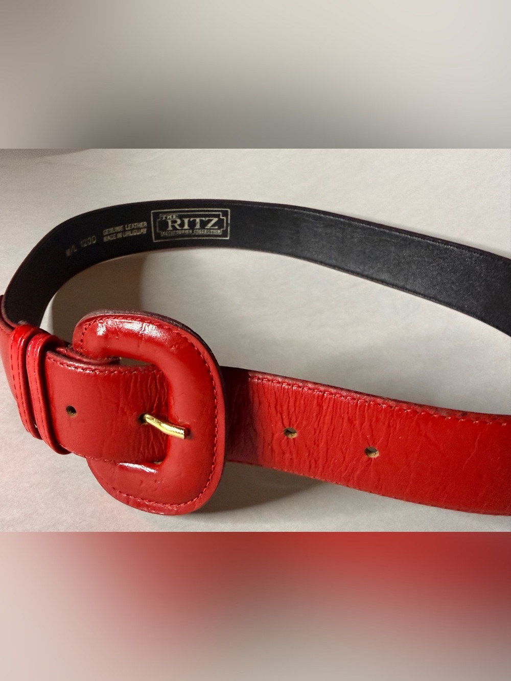 The Ritz Women's Red Leather Belt with Gold-Tone Buckle
